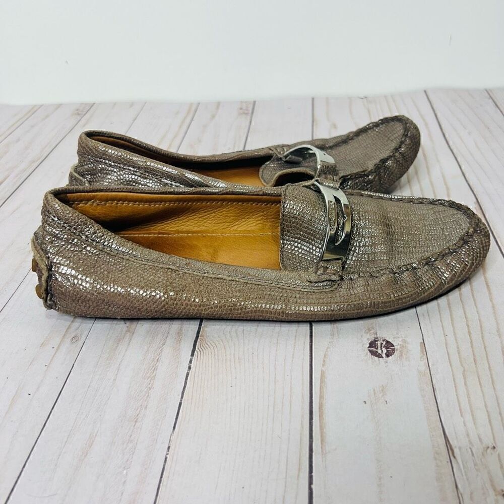 Coach Nola Gold Tan Metallic Leather Driving Mocassin Loafers